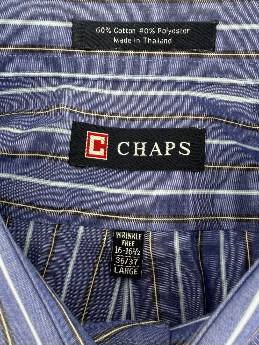 Chaps Blue & Gold Multi-Stripe Wrinkle-Free Shirt L Ivy League GrandpaCore - Picture 4 of 9